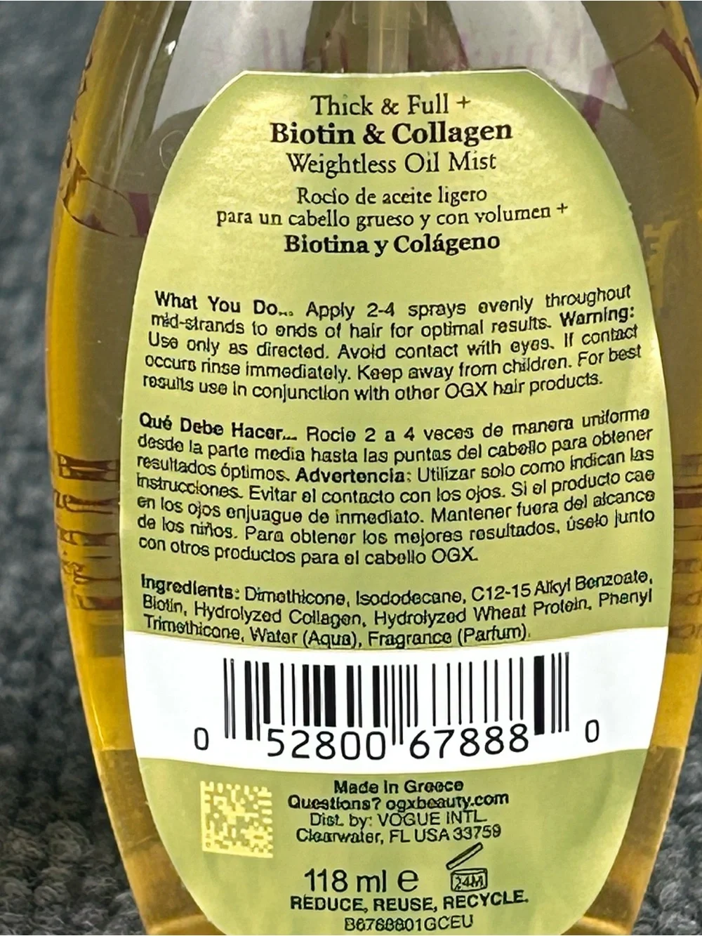 TWO OGX Biotin & Collagen Weightless Oil Spray ~ Thick & Full Hair ~ 4fl oz each